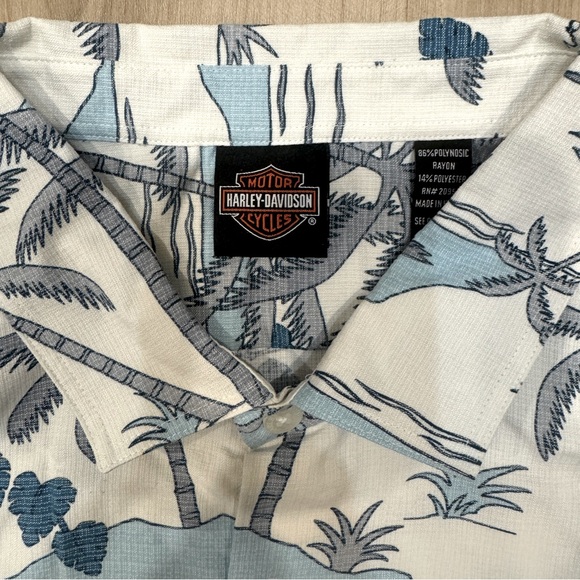 Men’s 3XL short sleeve button down Harley Davidson shirt with Hawaiian theme - Picture 7 of 7